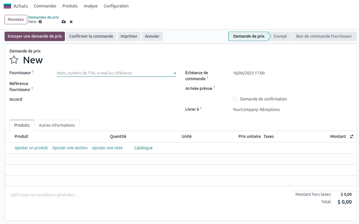 Création d'une nouvelle demande odoo
