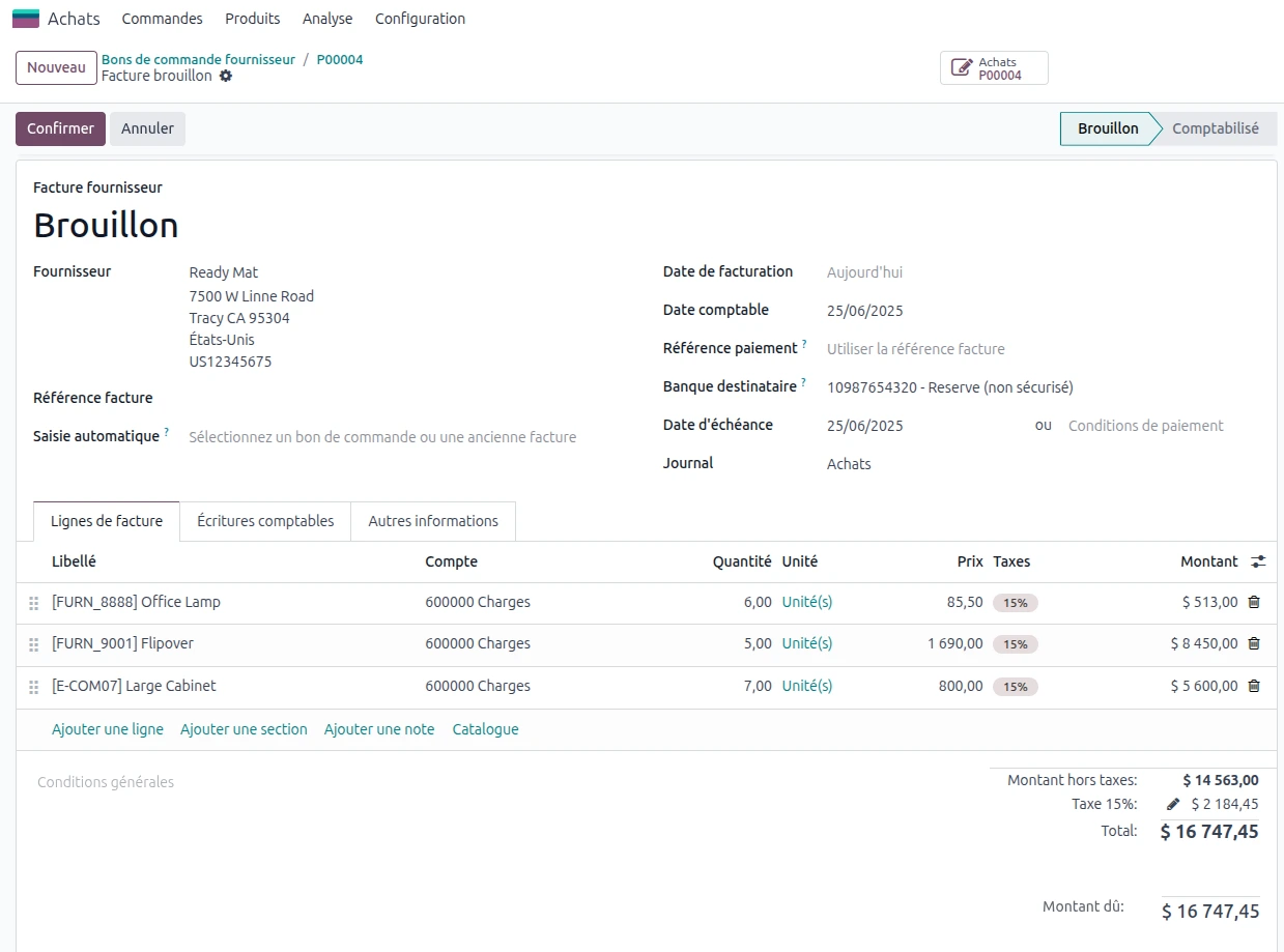 Facture fournisseur odoo