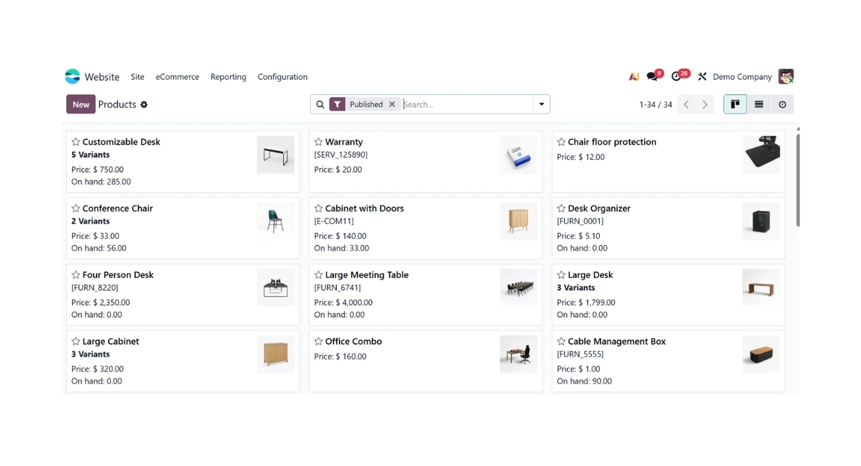 Créer un nouveau produit - Odoo site web