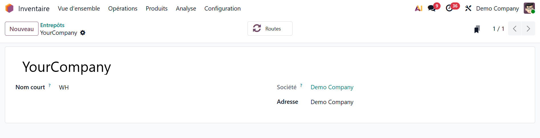 Entrepôts Odoo Inventaire
