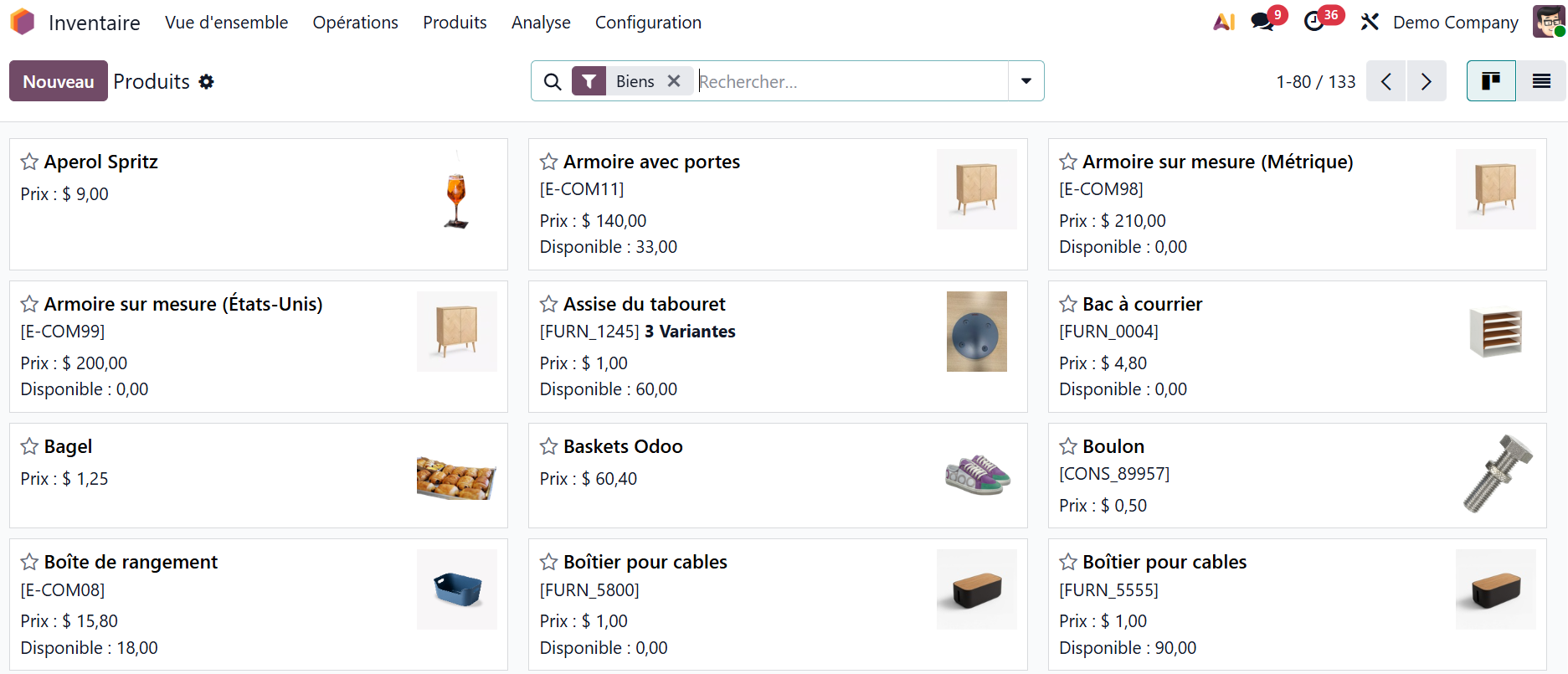 Odoo inventaire - produits stockable - Nuformations