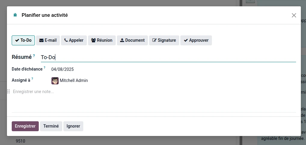 Planifier activité Odoo