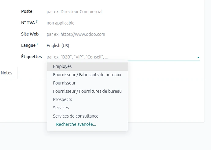 Etiquette de contact Odoo