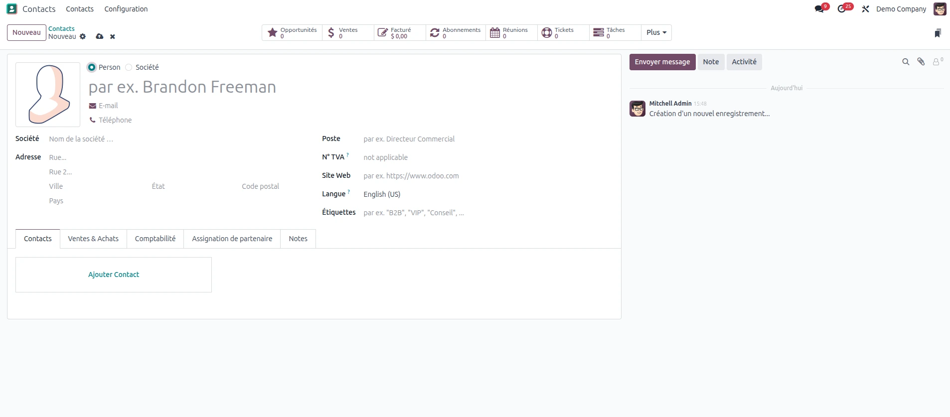 Nouveau contact Odoo