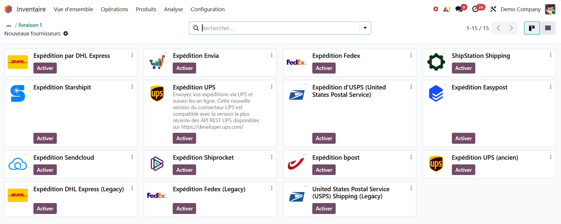 Odoo connecteurs transporteurs natifs